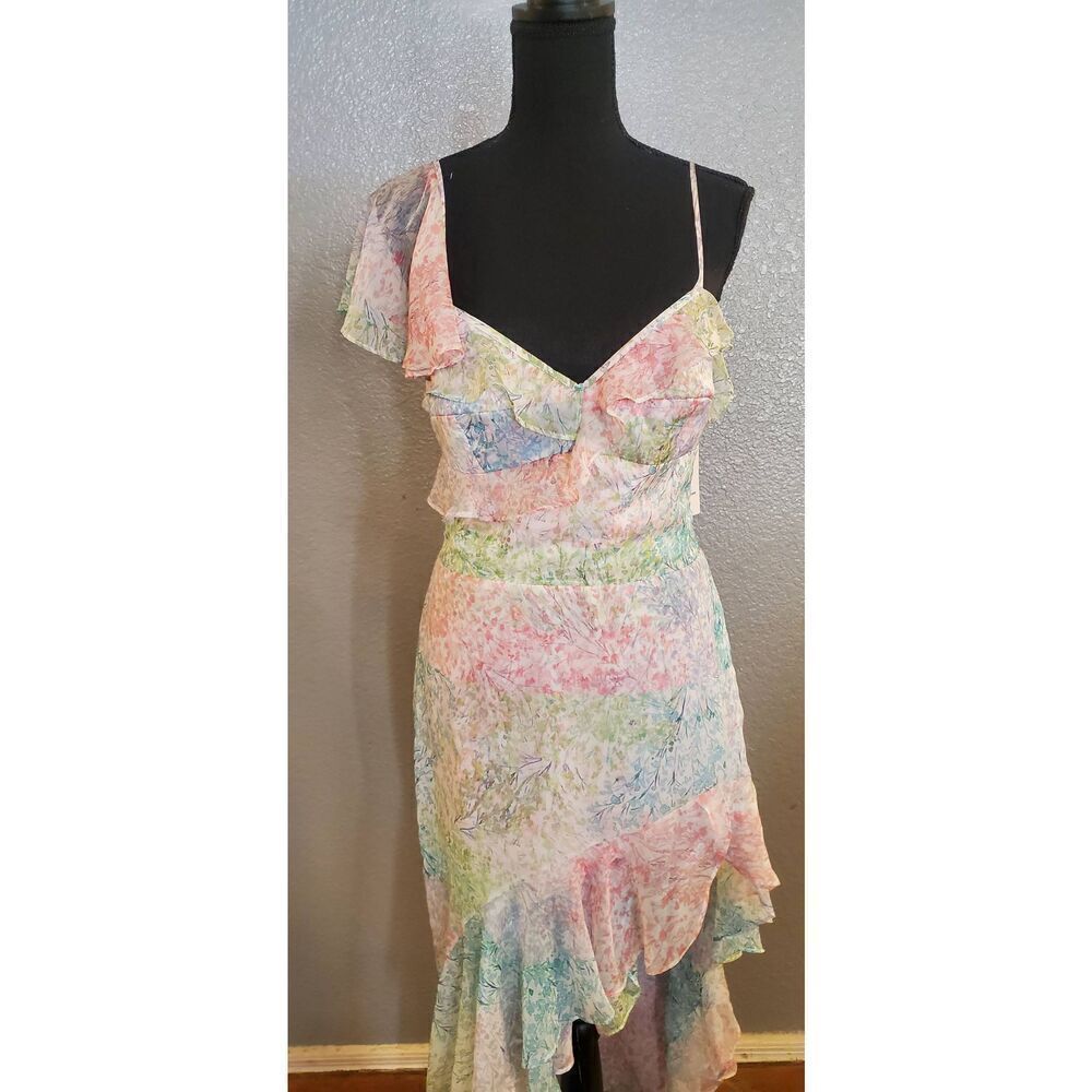 Amanda Uprichard‎ Lively Pastel Sequin Asymmetrical Ruffle  Midi Dress Size M - Picture 5 of 13